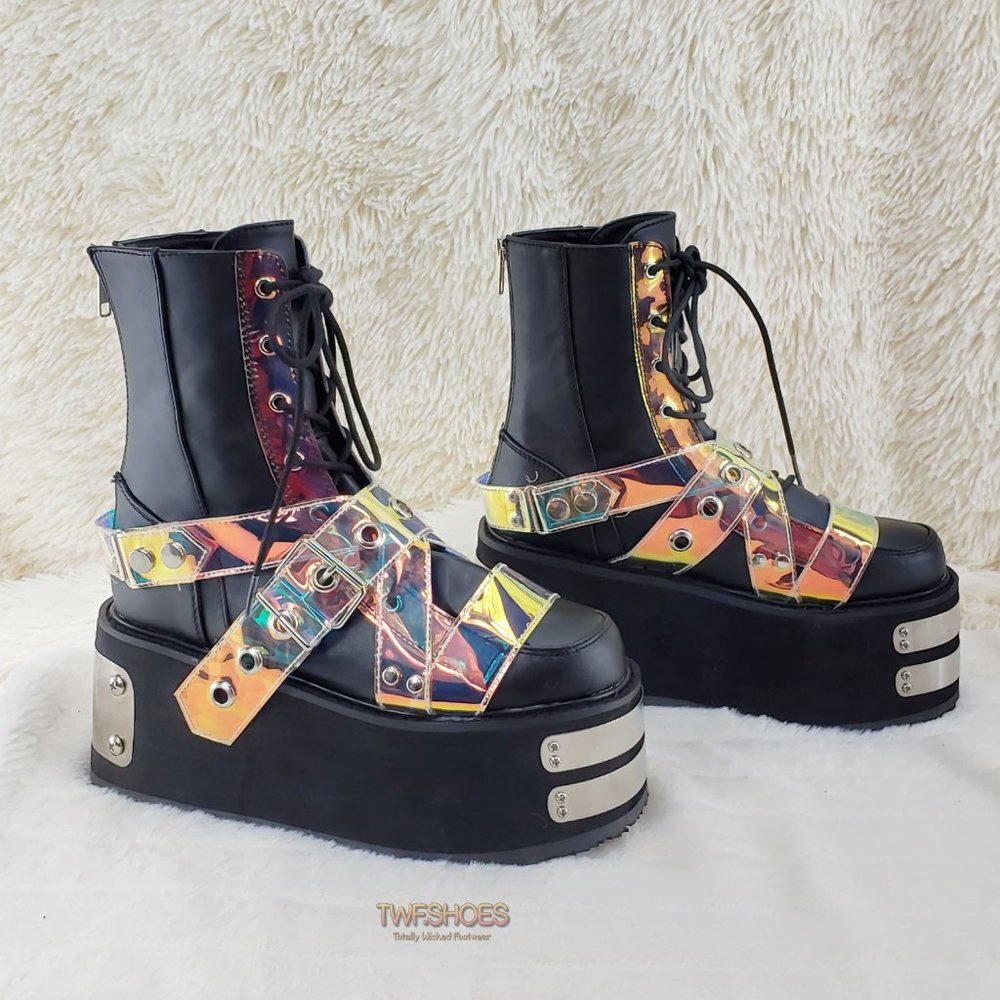 Demonia Damned Platform Goth Punk Rock Harness Strap Ankle Boots Rare Find EMO
